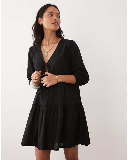 esmé studios Black Esmee Tie Front Tiered Mini Beach Dress