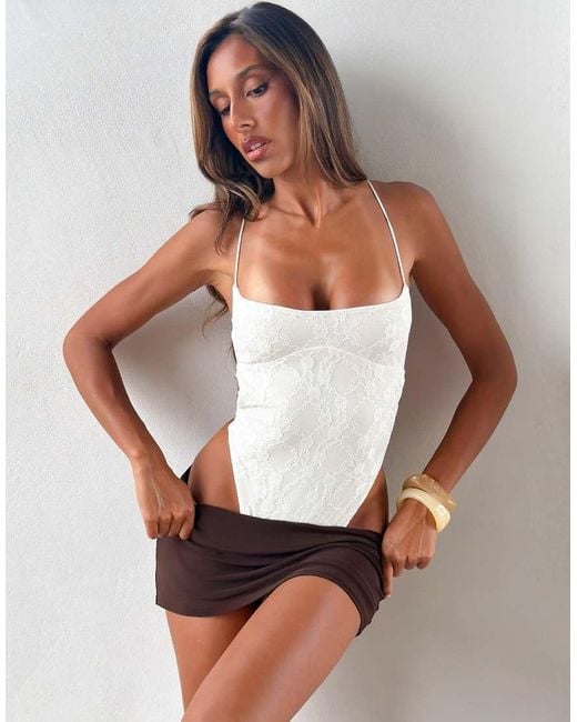 Tiger Mist White Minerva 2.0 Square Neck Cami Strappy Thong Detail Body