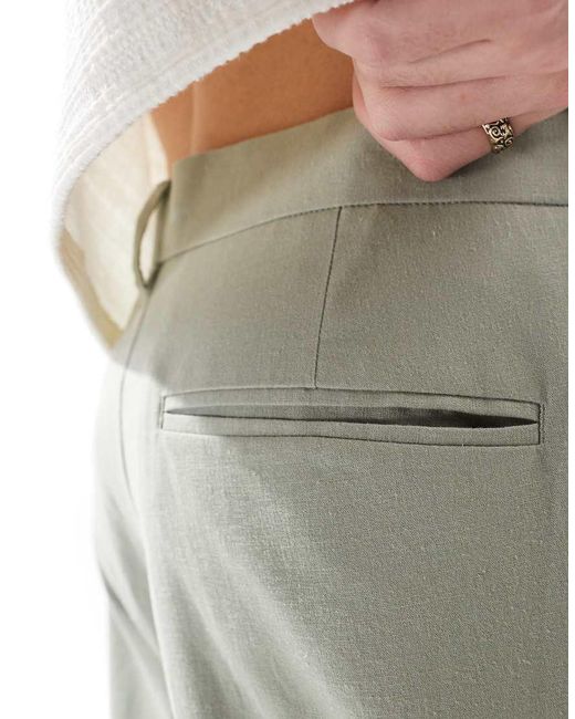 Pantalones De Vestir De Pernera Ancha Con Pinzas Delanteras De Mezcla De Lino De ASOS de hombre de color Green