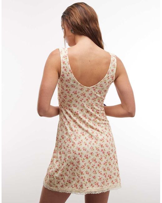 New Look Natural Ditsy Floral Lace Trim Mini Dress