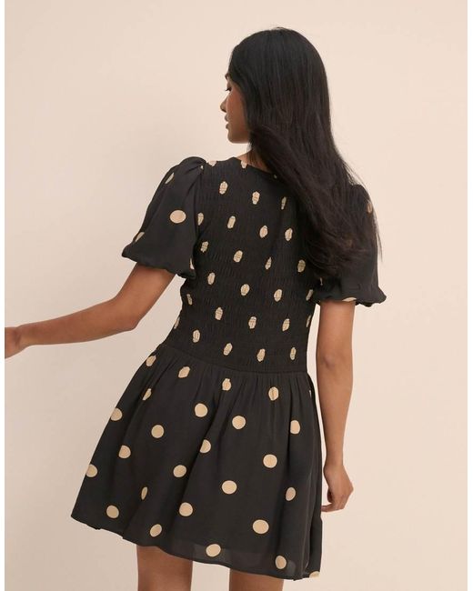 Nobody's Child Black Landy Puff Sleeve Shirred Bodice Mini Dress