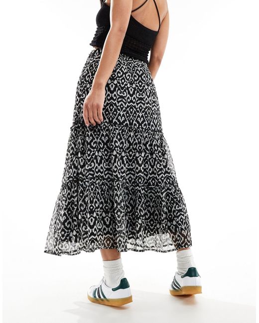 New Look Black Tiered Midi Skirt