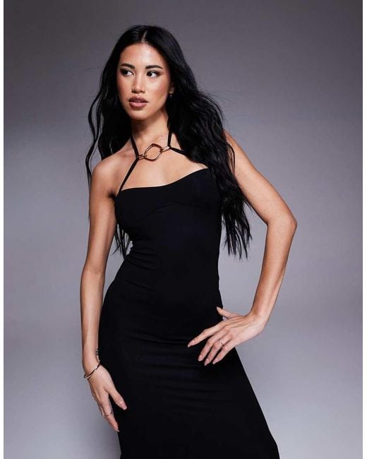 ASOS Blue Bandeau With Strap Detail And Trim Midaxi Dress
