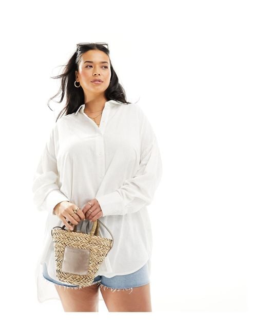 Yours White Longline Linen Look Shirt