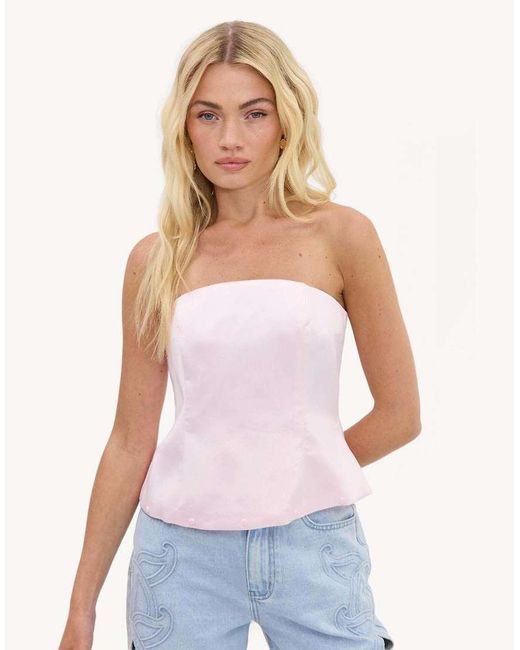 Loavies Pink Falling For You Strapless Top With Feathers