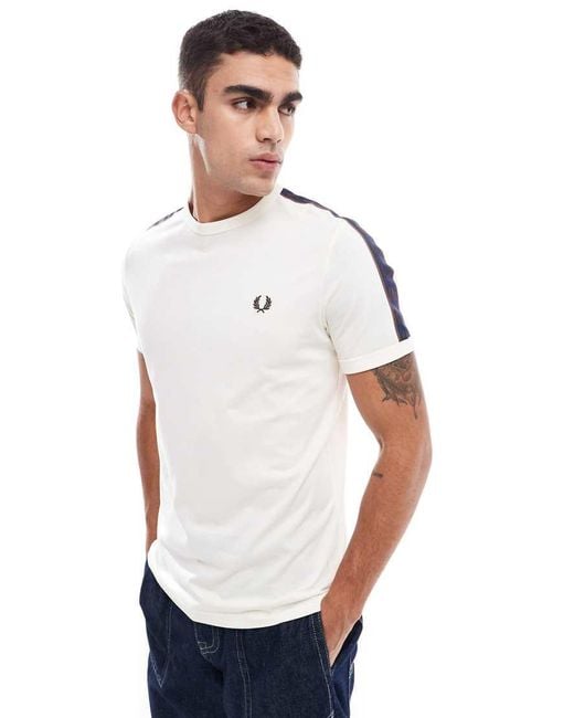 Fred Perry White Contrast Tape Ringer T-shirt for men