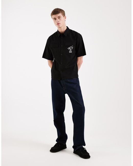 Tommy Hilfiger Black Boxy Skater Fit Short Sleeve Shirt for men