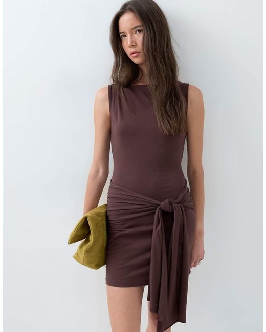 ASOS Brown Cotton Elastane Wrap Mini Dress