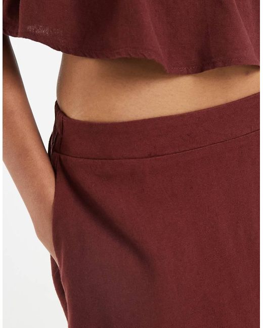 Vero Moda Red Linen Touch Midi Skirt Co-Ord