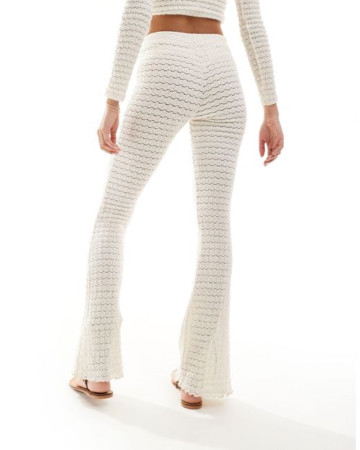 Bershka White Crochet Wide Leg Trousers Co-ord