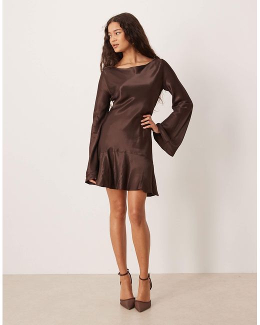 ASOS Brown Satin Drop Waist Mini Dress