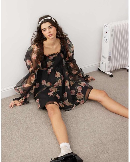 Miss Selfridge Brown Bow Detail Mini Dress