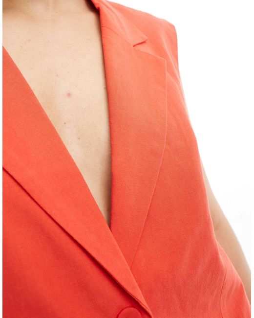 ASOS Red Sleeveless Tailo Blazer With Linen