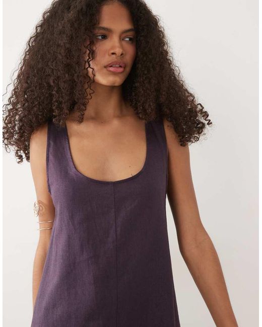 Mango Purple Linen Mix Sleeveless Romper