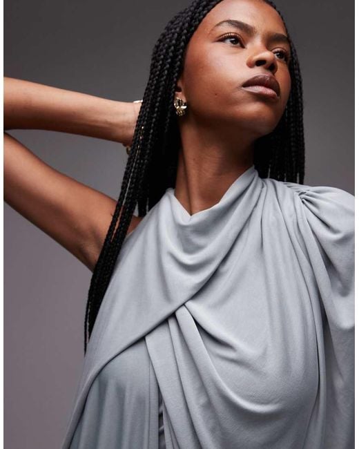 ASOS Gray Modal Draped One Shoulder Maxi Dress