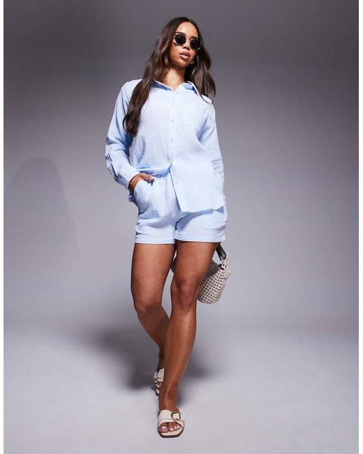 Missy Empire Blue Missy Empire Cheesecloth Elasticated Waist Shorts