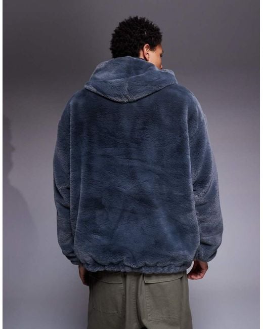 Sudadera Gris Extragrande Con Capucha Y Bolsillos Con Abertura Lateral De Piel Sintética De ASOS de hombre de color Blue
