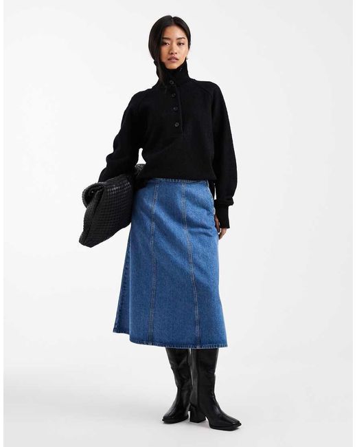 ASOS Blue Aline Denim Circle Skirt With Front Seams