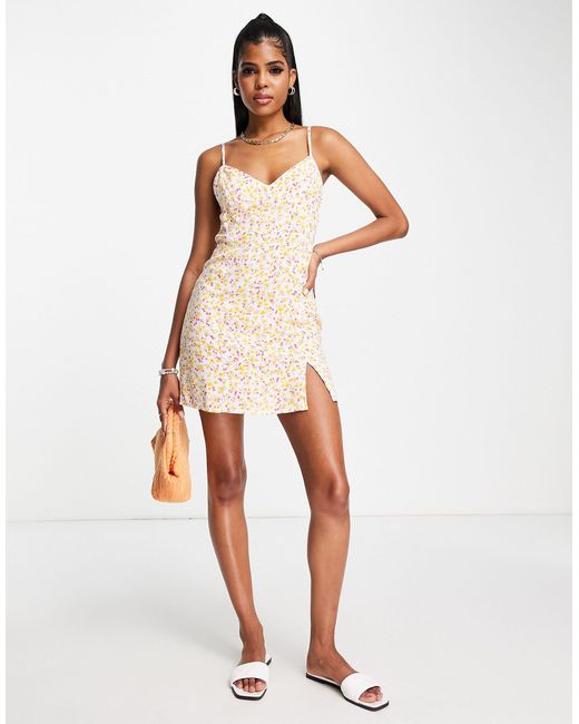 Pull Bear Ditsy Floral Mini Dress in Natural Lyst