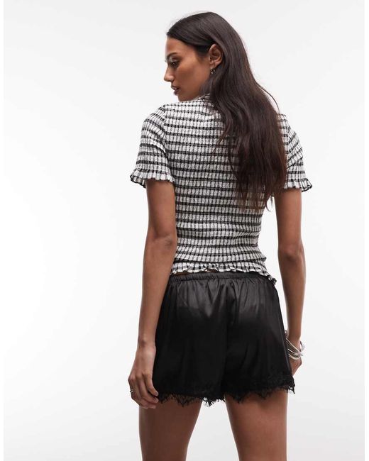 Noisy May Black Low Rise Satin Shorts With Lace Hem