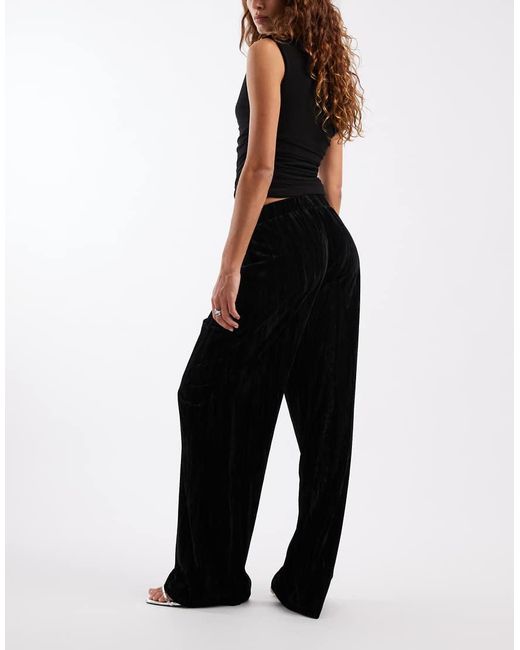 ONLY Black Velvet Wide Leg Pull On Trousers