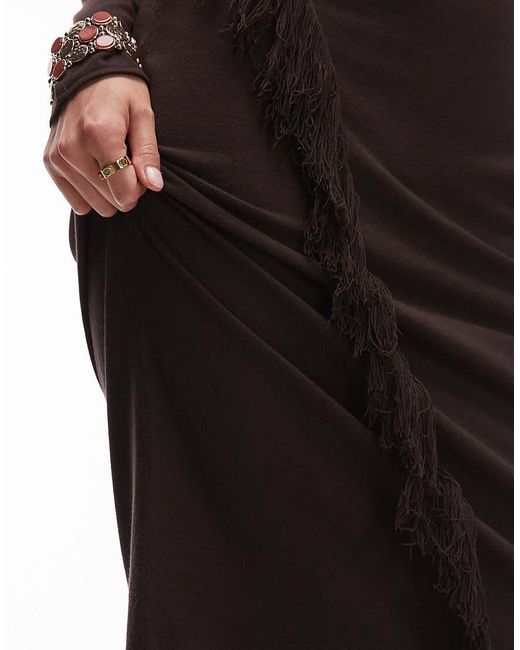& Other Stories Brown Midaxi Dress With Fringe Wrap Asymmetric Hem