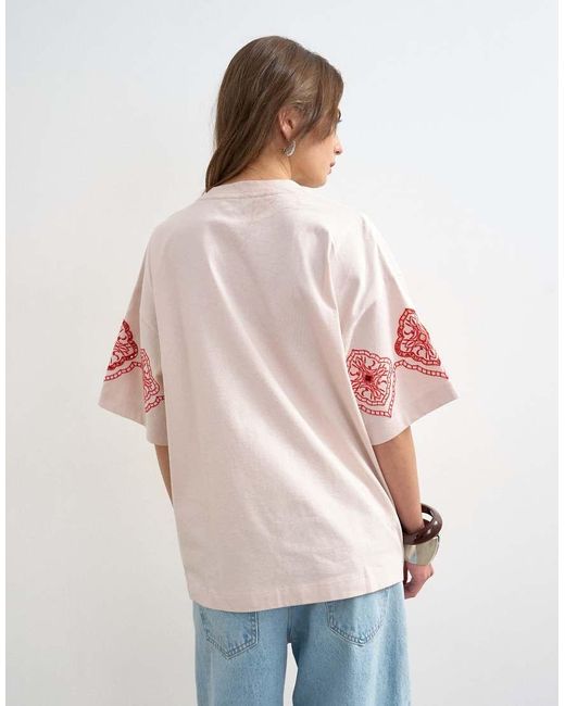 TOPSHOP White Embroidered Contrast Cut Out Oversized T-shirt