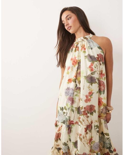 Vila Natural Halter Neck Tiered Midi Dress