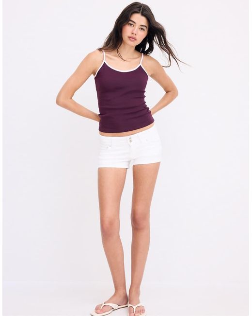 Stradivarius Purple B07 Ribbed Strap Top