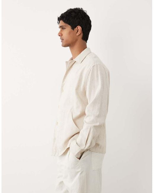 ASOS Natural Relaxed Linen Blend Shirt With Double Pockets for men