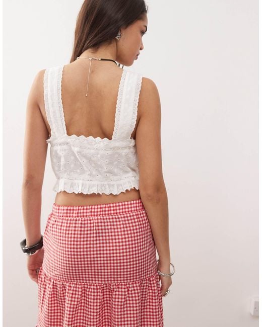 Noisy May Brown Tie Front Broderie Top
