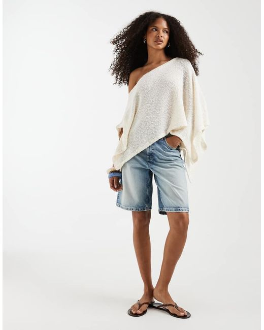 ASOS White Textured Knit Sheer Poncho