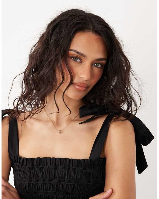 New Look Black Shirred Tie Strap Midi Dress