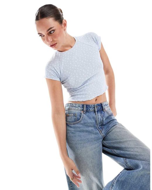 Cotton On Blue Cotton On Grey Pointelle T-shirt With Ditsy Print