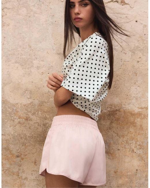 Stradivarius Natural Satin Mini Shorts