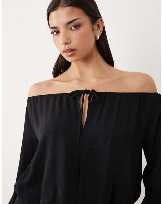 Gina Tricot Black Off The Shoulder Long Sleeve Frill Mini Dress