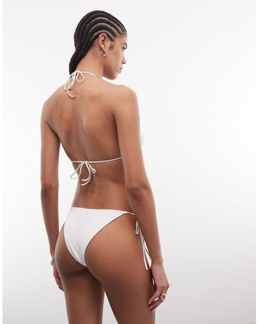Monki White Mix And Match Crinkle Tie Side Bikini Bottom