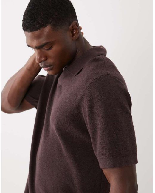 ARKET Brown Soft Linen Mix Short Sleeve Polo Shirt for men