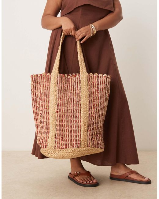 ASOS Natural – mehrfarbig gestreifte tragetasche aus hochwertigem jute-stroh