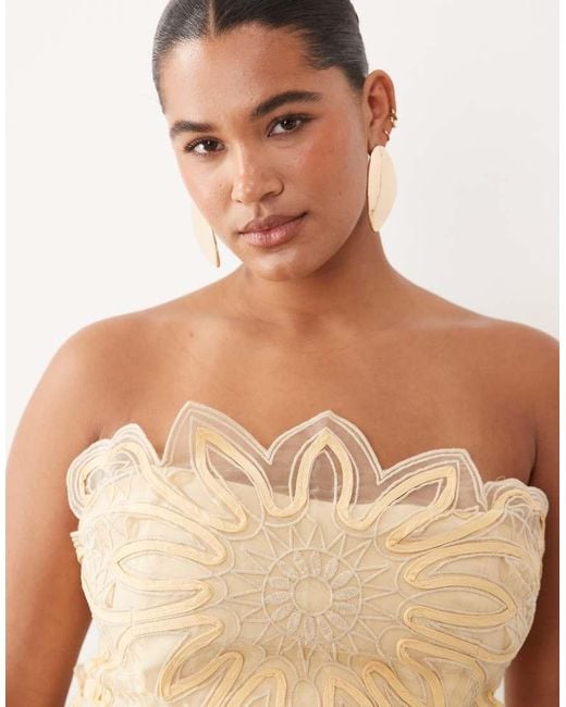 ARRANGE Natural Curve Abstract Cutwork Bandeau Maxi Dress With Pleat Skirt