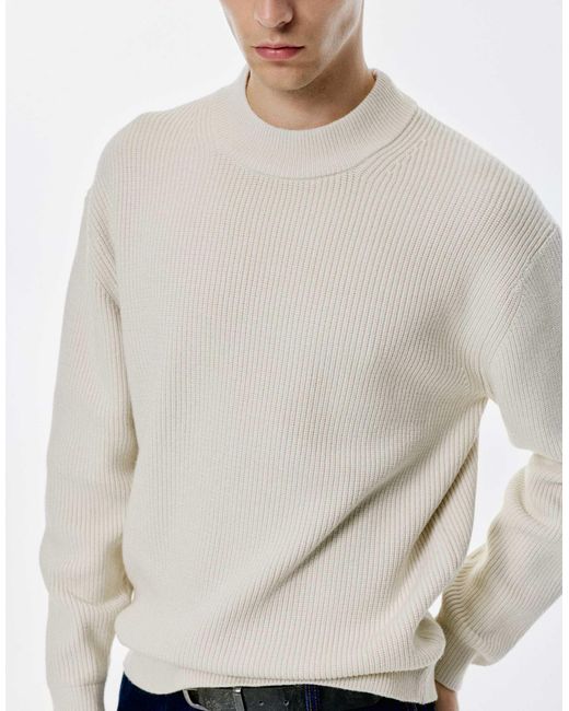Pull&Bear – gerippter strickpullover in White für Herren