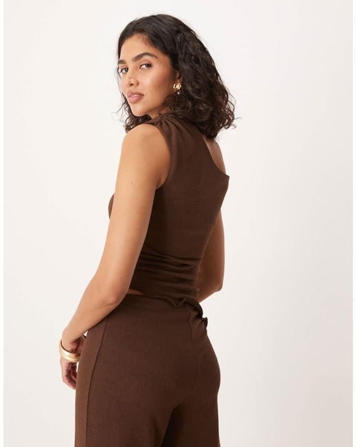 ASOS Brown Co-ord One Shoulder Top With Asymmetric Hem