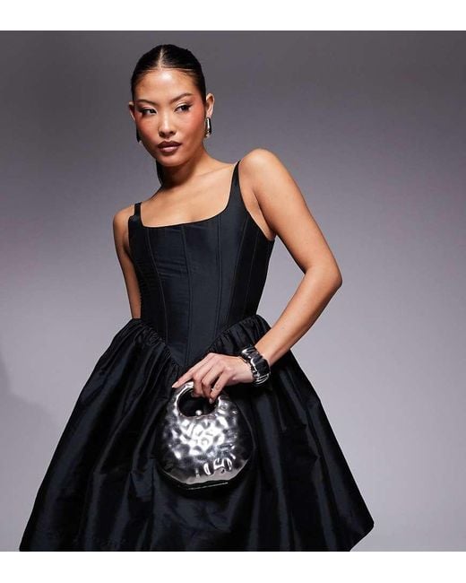 LACE & BEADS Black Corset Taffeta Mini Dress