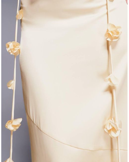 Wanderdoll Gray Esmerelda Premium Satin Drape Flower Detail Maxi Skirt Co-ord
