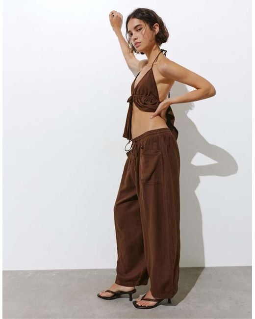Pull&Bear Brown Linen Blend Trousers