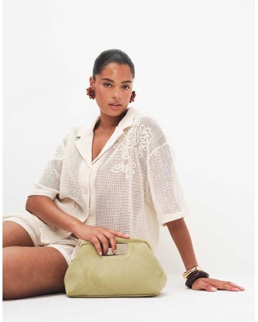 ASOS White Asos Design Curve Open Knit Revere Shirt Co-ord With Cornelli Detail