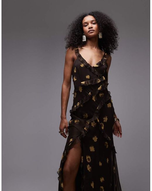 TOPSHOP Gray Ruffle Cami Maxi Dress