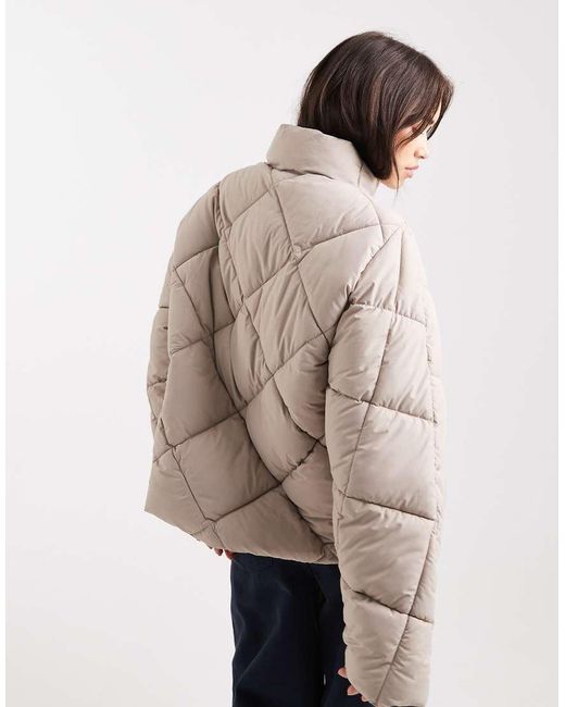 Miss Selfridge Natural Oversized Quilted Funnel Neck Crop Puffer Jacket