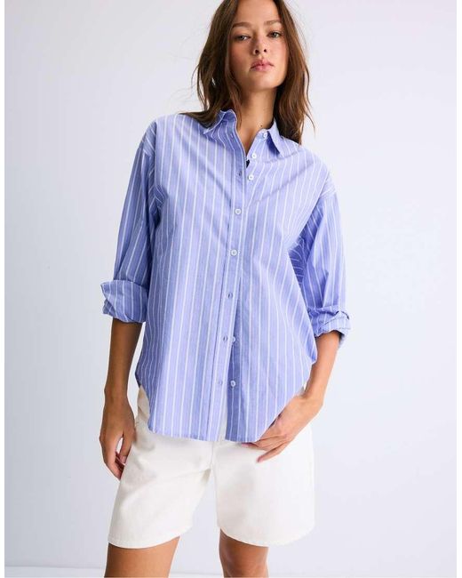 Stradivarius Blue Adjustable Regular Poplin Shirt