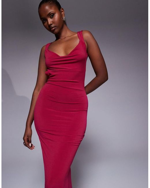 Tiger Mist Red Zita Square Neck Open Scoop Back Satin Bow Detail Maxi Dress